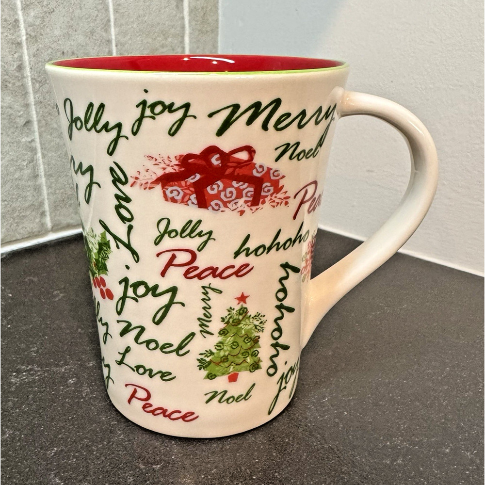 STARBUCKS Holiday Christmas Mug 2007 Peace Joy Merry Noel Jolly HoHoHo 12oz.